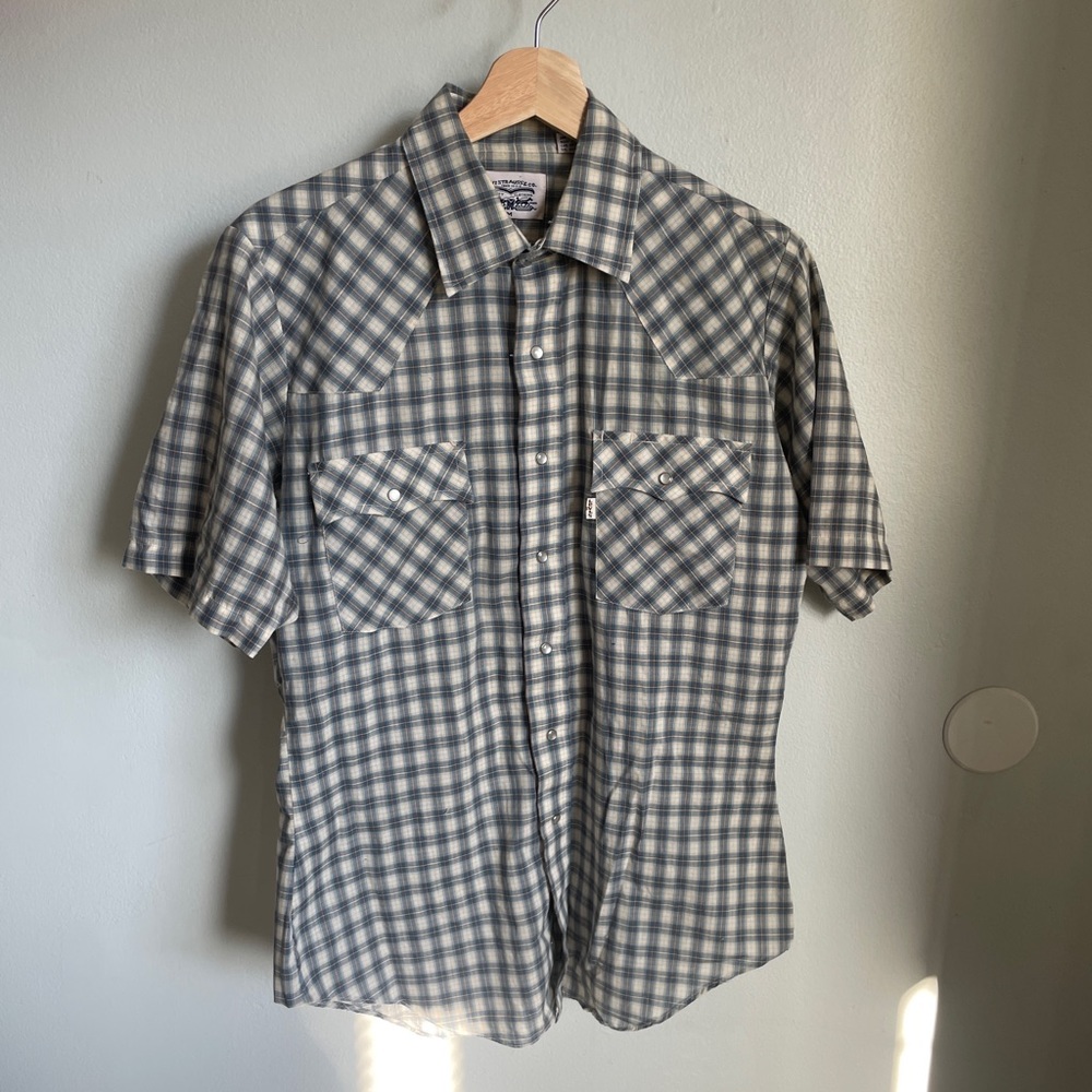 Men’s Blue Vintage Short Sleeve Western Shirt Size Medium
